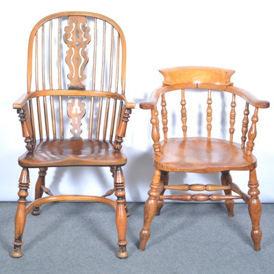 Lot 394 - Victorian style elm and ash Windsor chair, and a smoker's chair