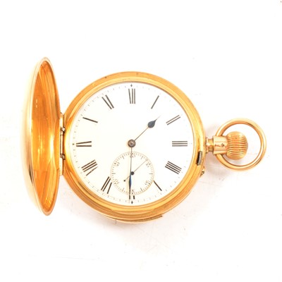 Lot 263 - An 18 carat yellow gold minute repeating full hunter pocket watch.