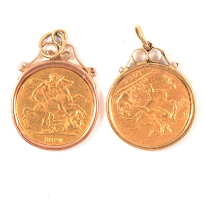 Lot 98 - Two Gold Full Sovereign  pendants.