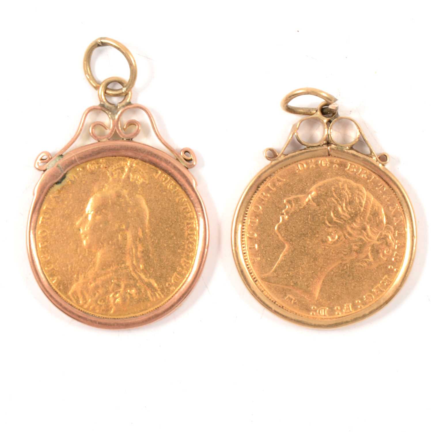 Lot 98 - Two Gold Full Sovereign  pendants.