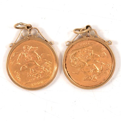 Lot 105 - Two Gold Full Sovereign pendants.