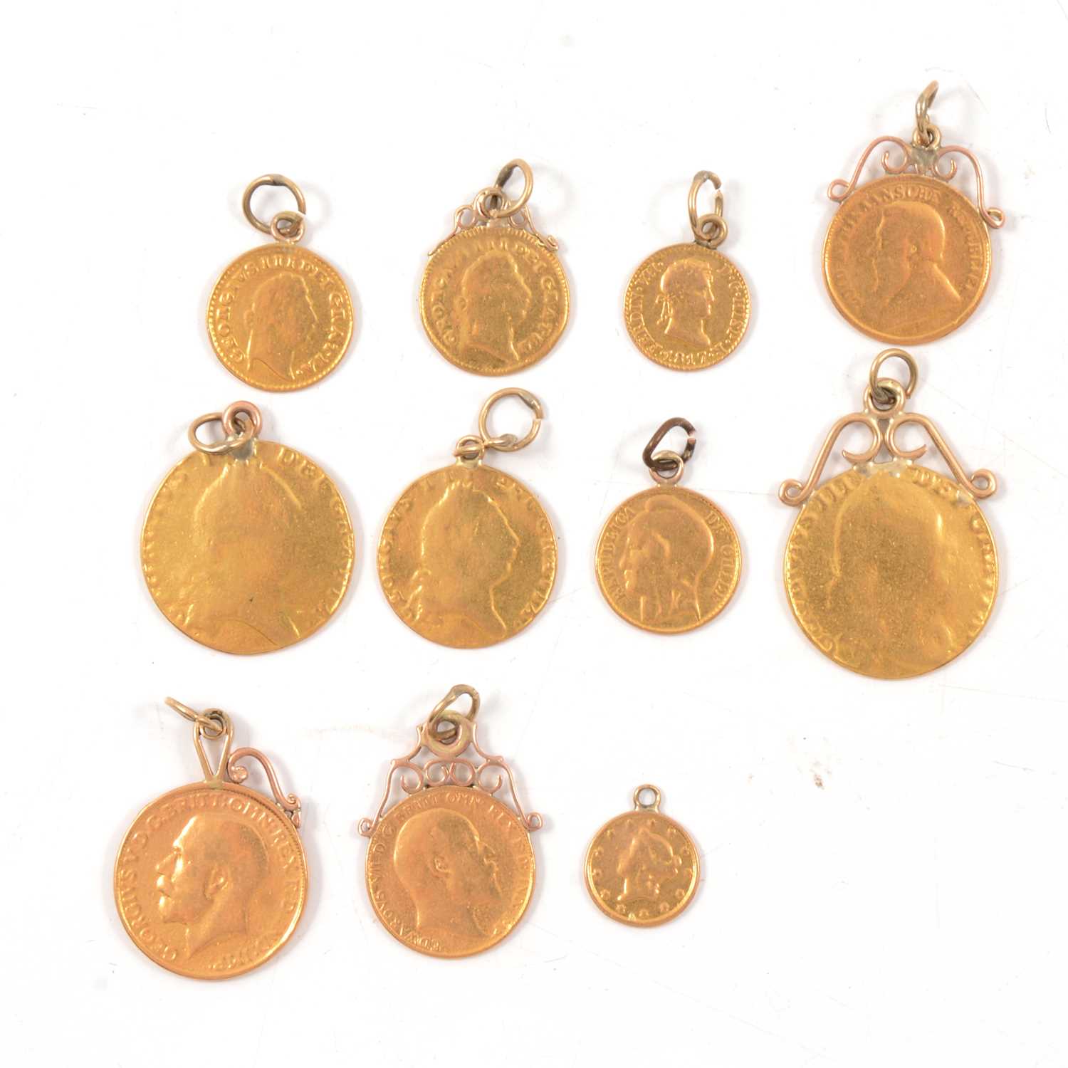 Lot 102 - Eleven Gold Coins all with soldered tops.