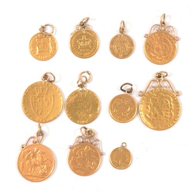 Lot 102 - Eleven Gold Coins all with soldered tops.