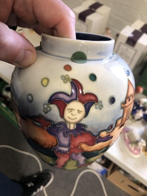 Lot 7 - Wendy Mason for Moorcroft Pottery - Jester - ginger jar and cover, 1997