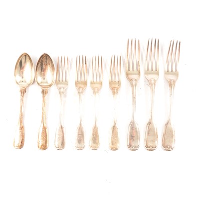 Lot 189 - Seven silver forks and two silver spoons, William Eaton, London 1841.