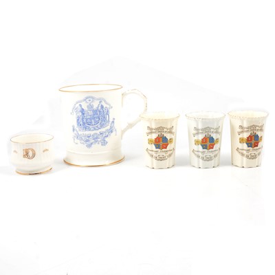 Lot 53A - Large 19th century tankard, three crested ware beakers, and a dish - Order of Oddfellows