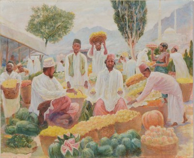 Lot 307 - Continental School, North African market scene, 1946