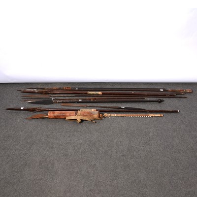 Lot 220 - Polynesian wooden fishing spears and tribal spears
