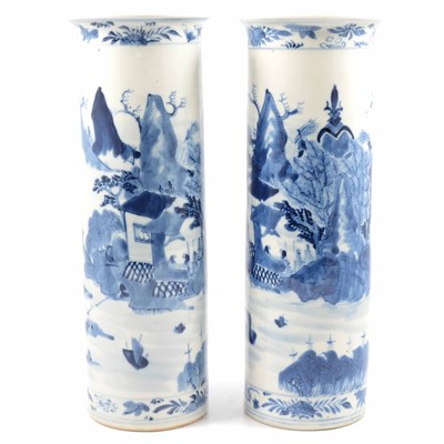 Lot 3 - Pair of Chinese blue and white cylindrical vases