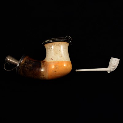 Lot 150 - Meerschaum-type pipe of large size, length 22cm; and a clay pipe.