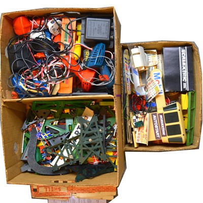 Lot 209 - Scalextric slot car racing accessories, track-side items; track and books