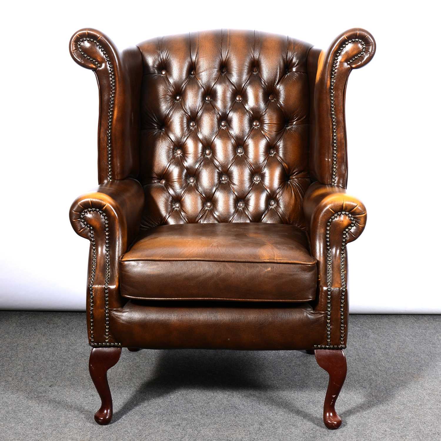 Lot 478 - Chesterfield type settee, single chair and wing back chair