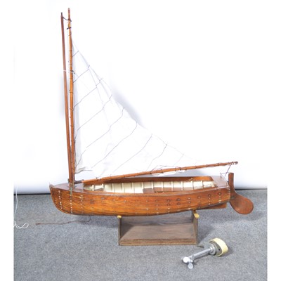 Lot 322 - Scratch built pond yacht, mid-century, with motor and stand, 46cm.