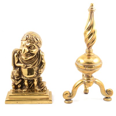 Lot 197 - Brassware, including door stop in the shape of a court jester.