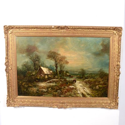 Lot 455 - Harry Foster Newey, Winter landscape with figures by cottages