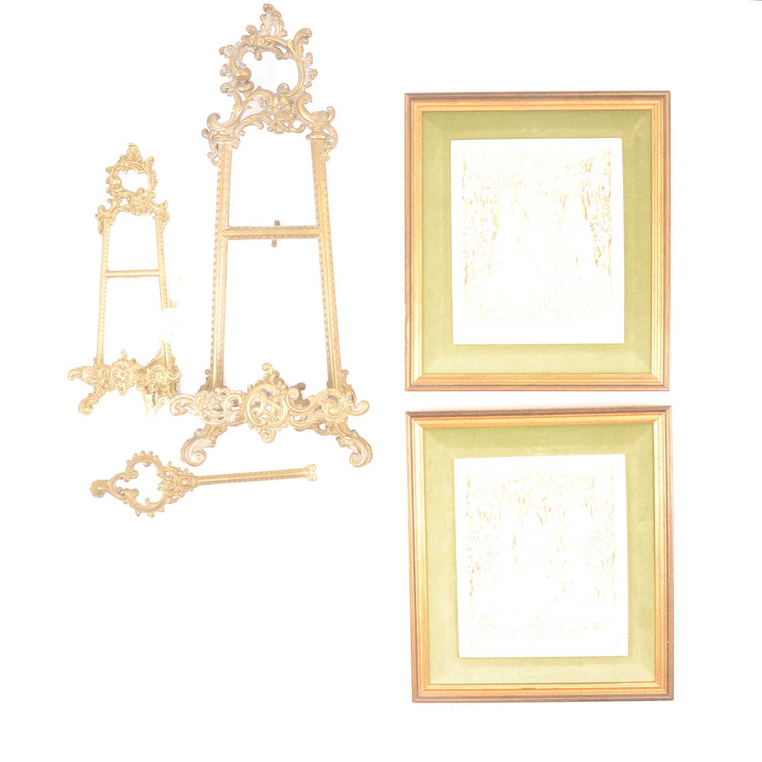 Lot 144 - Pair of Marcus Dergus composite plaques, and two brass easel stands.