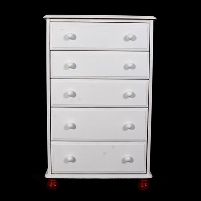 Lot 438 - White painted tallboy, and similar bedside chest of drawers.