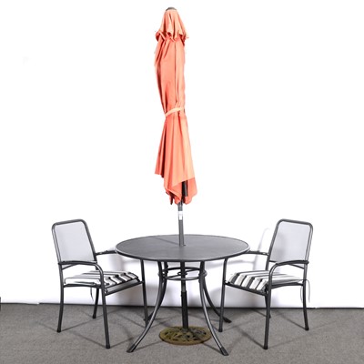 Lot 427 - Modern patio suite with table, four chairs and parasol, by Alexander Rose