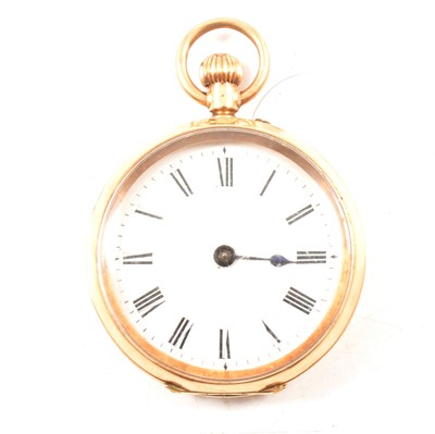 Lot 270 - A yellow metal open face fob watch.