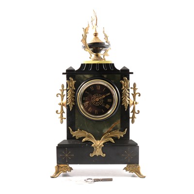 Lot 127 - French 19th century black slate, marble and onyx mantel clock, signed G Philippe