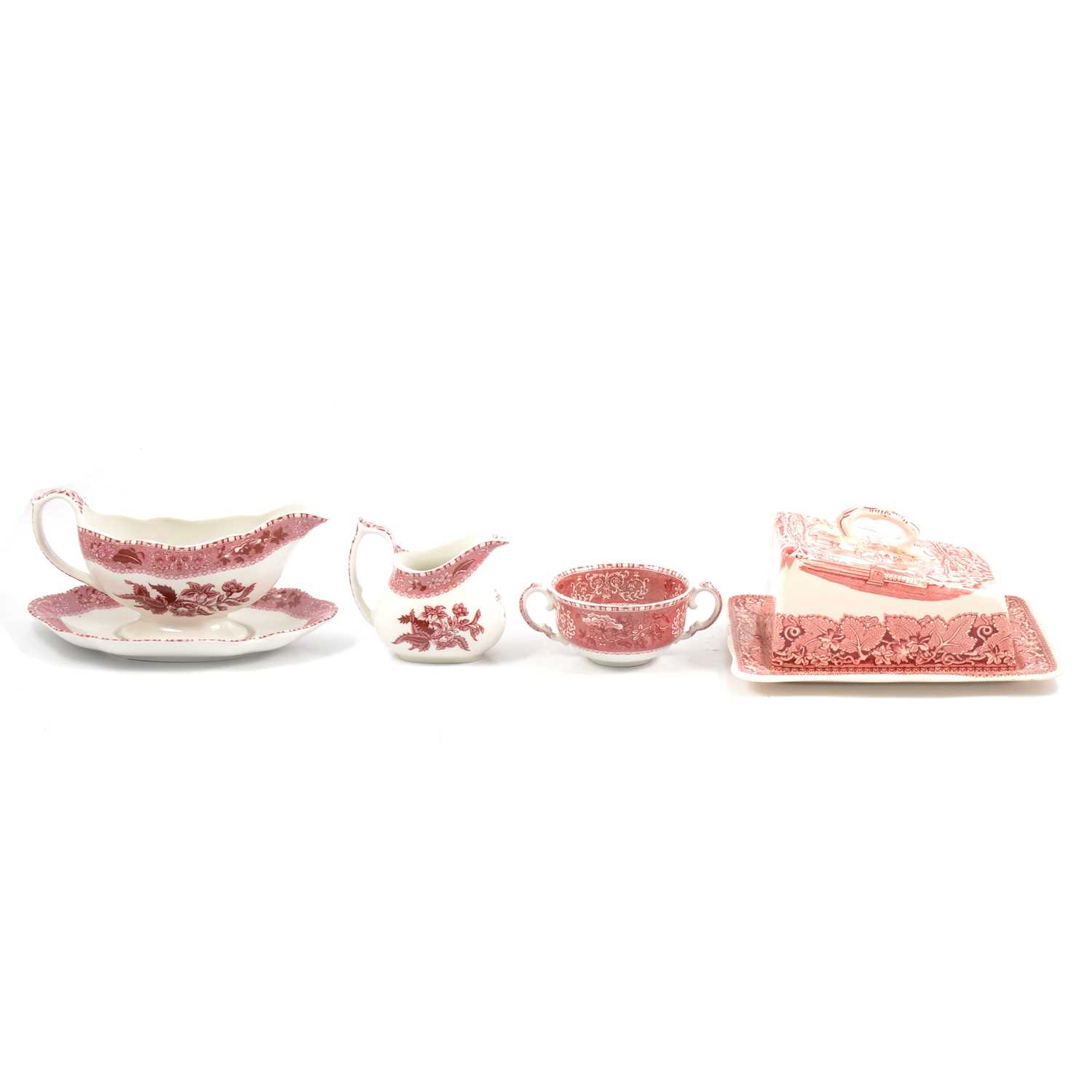 Lot 69 - Spode 'Pink Camilla' pattern part dinner service and similar dinnerwares.