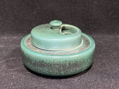 Lot 1012 - Ruskin Pottery, a circular squat inkwell and cover, circa 1910