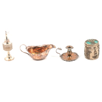 Lot 140 - Pair of circular silver salts, Deakin & Francis Ltd, Birmingham 1919, and other small silver and metalwares.