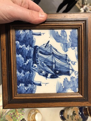Lot 41 - Collection of Delft tiles and a vase