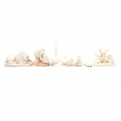 Lot 47 - Copenhagen white porcelain model of a recumbent lion, and other animal figures