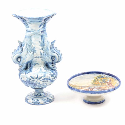 Lot 37 - Italian maiolica blue and white vase, and a small tazza