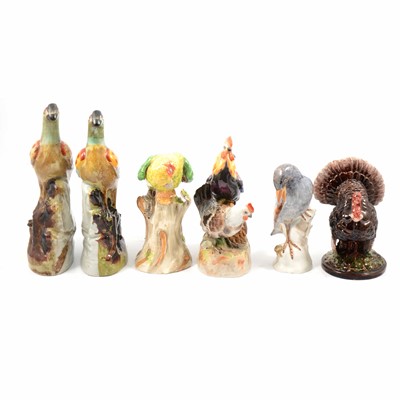 Lot 51 - Majolica model of a turkey, and other bird figures