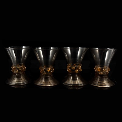 Lot 55 - Set of four Venetian style conical-shape wine glasses, etc