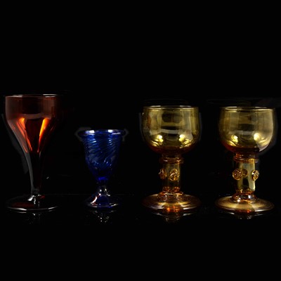 Lot 55 - Set of four Venetian style conical-shape wine glasses, etc