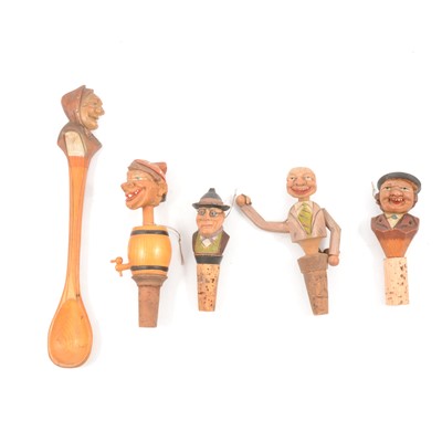 Lot 187 - Collection of carved wood novelty bottle stoppers