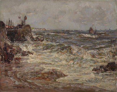 Lot 484 - William Watt Milne, Rough Seas on the Aberdeen Coast