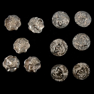 Lot 402 - Two sets of Art Nouveau silver buttons.