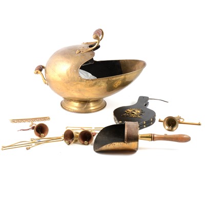 Lot 161 - Brass fan fireguard, coal scuttles, and other metalware.