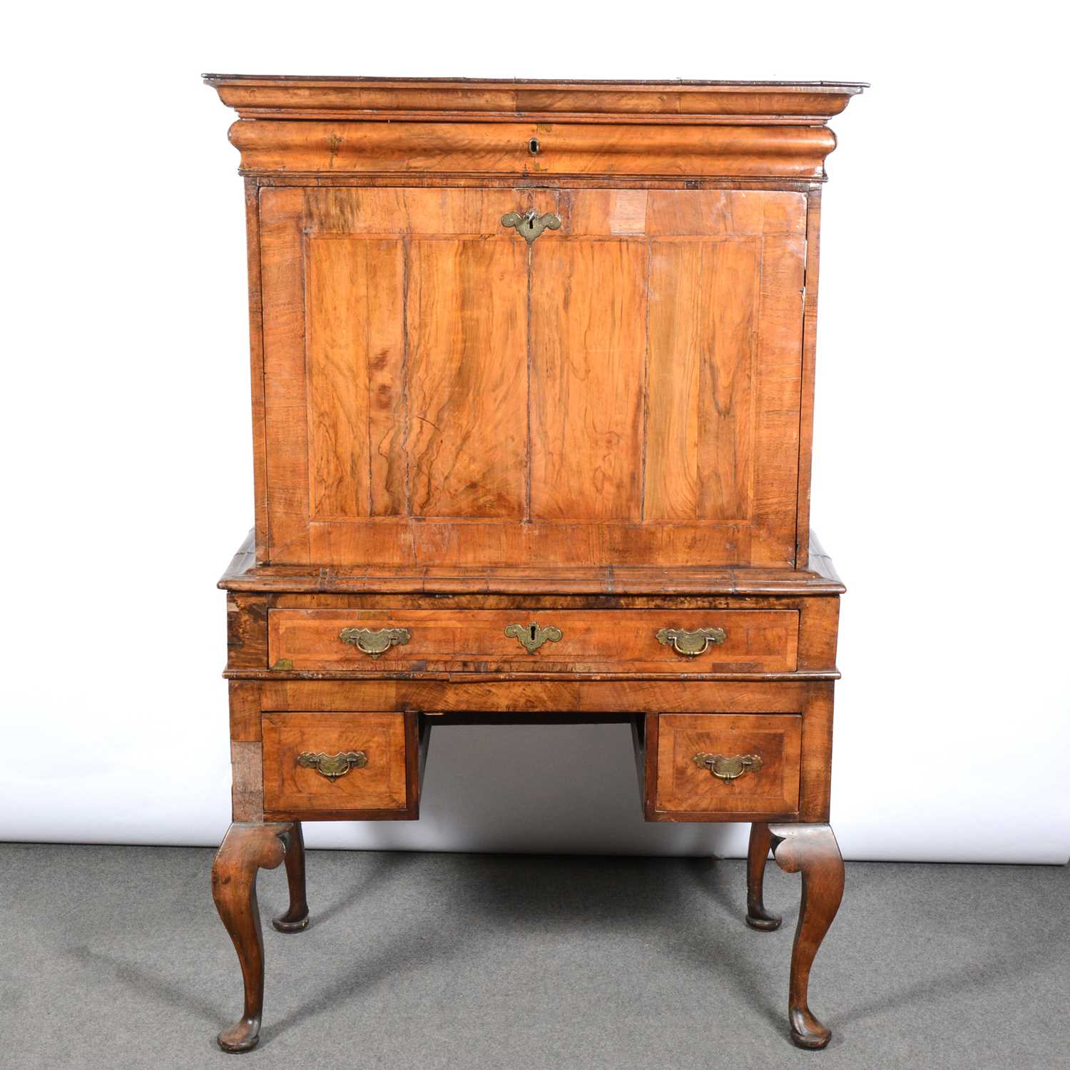 Lot 388 - Walnut writing cabinet on stand, 18th Century