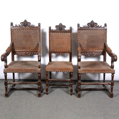 Lot 489 - Three 17th Century style carved oak chairs