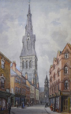 Lot 304 - Albert H Findlay, Towards the Cathedral, Leicester