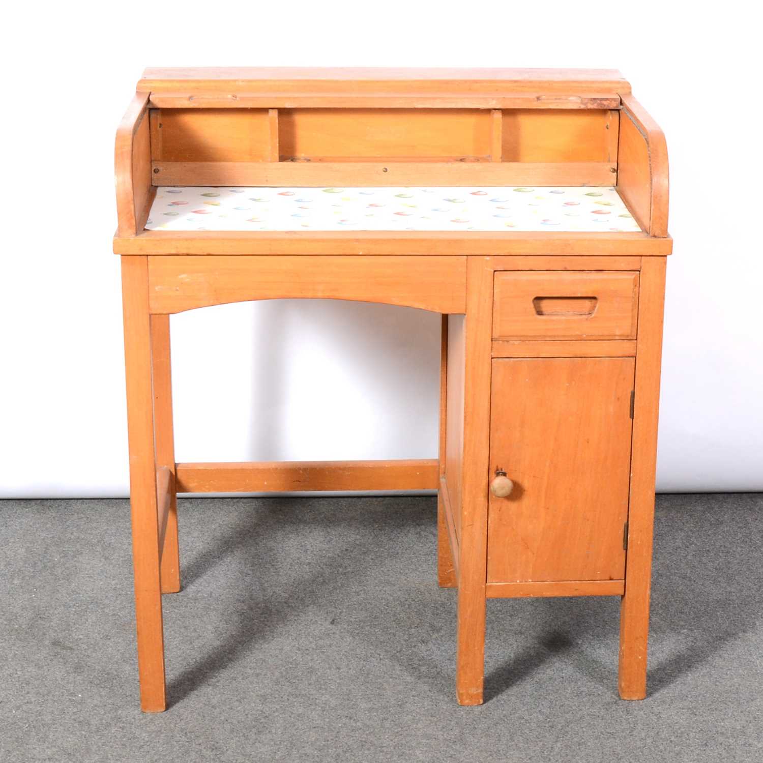 Lot 499 - Child's beechwood roll-top desk