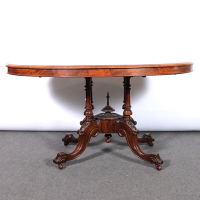 Lot 315 - Victorian burr walnut dining table and six balloon-back chairs