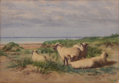 Lot 276 - Monogramist E C, Coastal scene with sheep,...