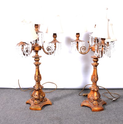 Lot 374 - Pair of modern candelabra style table lamps