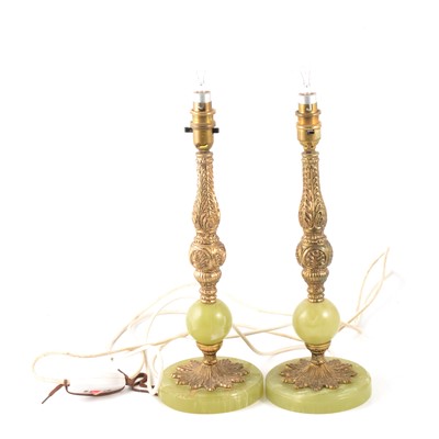 Lot 177A - Pair of brass and onyx table lamps