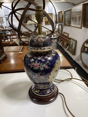 Lot 201 - Pair of Edwardian style brass table lamps and a modern table lamp.