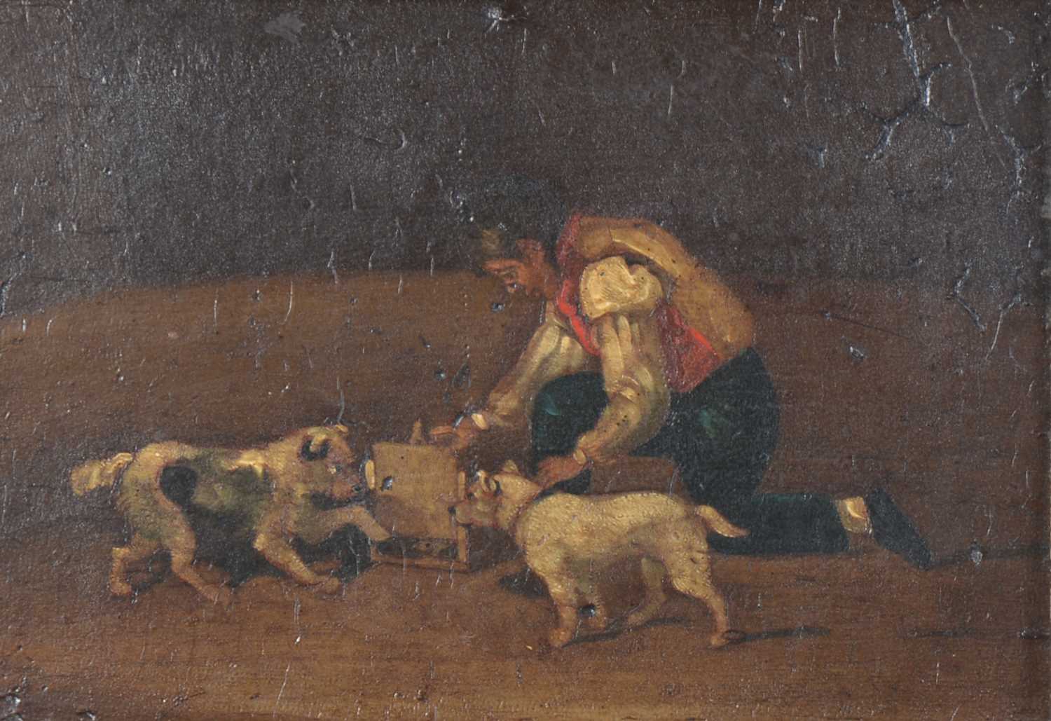 Lot 18 - Circle of George Armfield, Figure in an interior with terriers