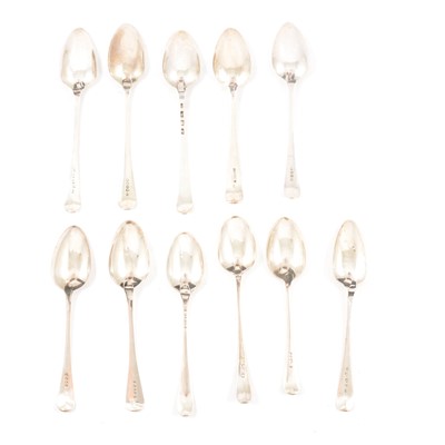 Lot 102 - Eleven Old English pattern silver table spoons