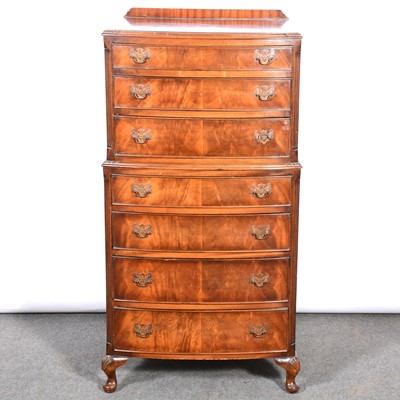 Lot 423 - 20th Century mahogany bowfront chest on chest, of small proportions