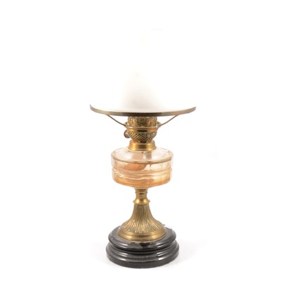 Lot 143 - Brass oil lamp, gong and other metalware